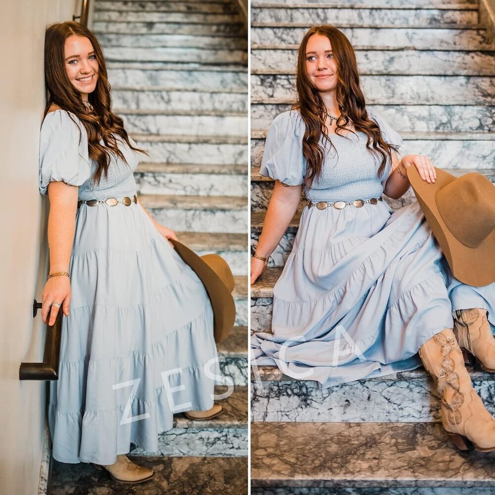 Women's 2025 Summer Square Neck Short Puff Sleeve Solid Color High Waist Casual - Picture 9 of 9